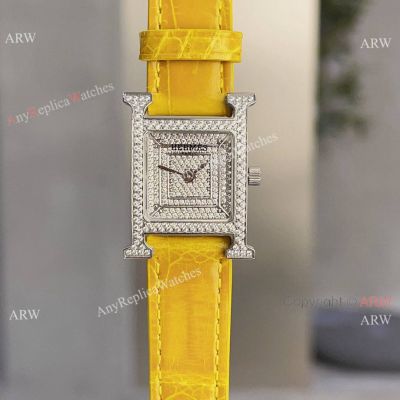 Stylish Hermes Heure H Diamond Pave Ladies watches Lemon yellow